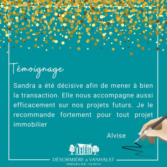 Succès: Recommandation de notre client, Alvise, suite à la vente de leur terrain à Troinex par l'agence Désormière & Vanhalst
